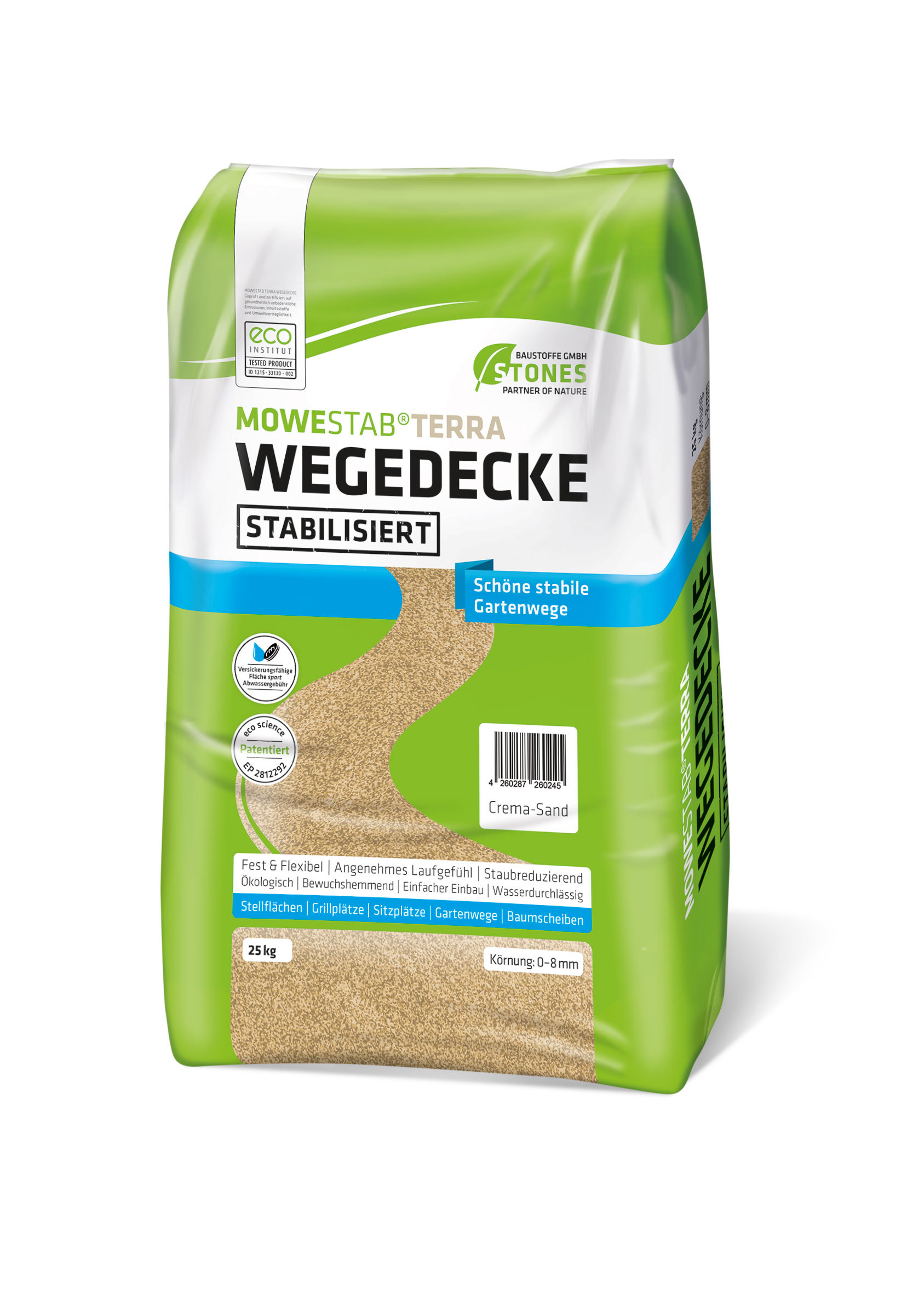 MOWESTAB TERRA stabilisierte Wegedecke Crema-Sand 0-8 mm