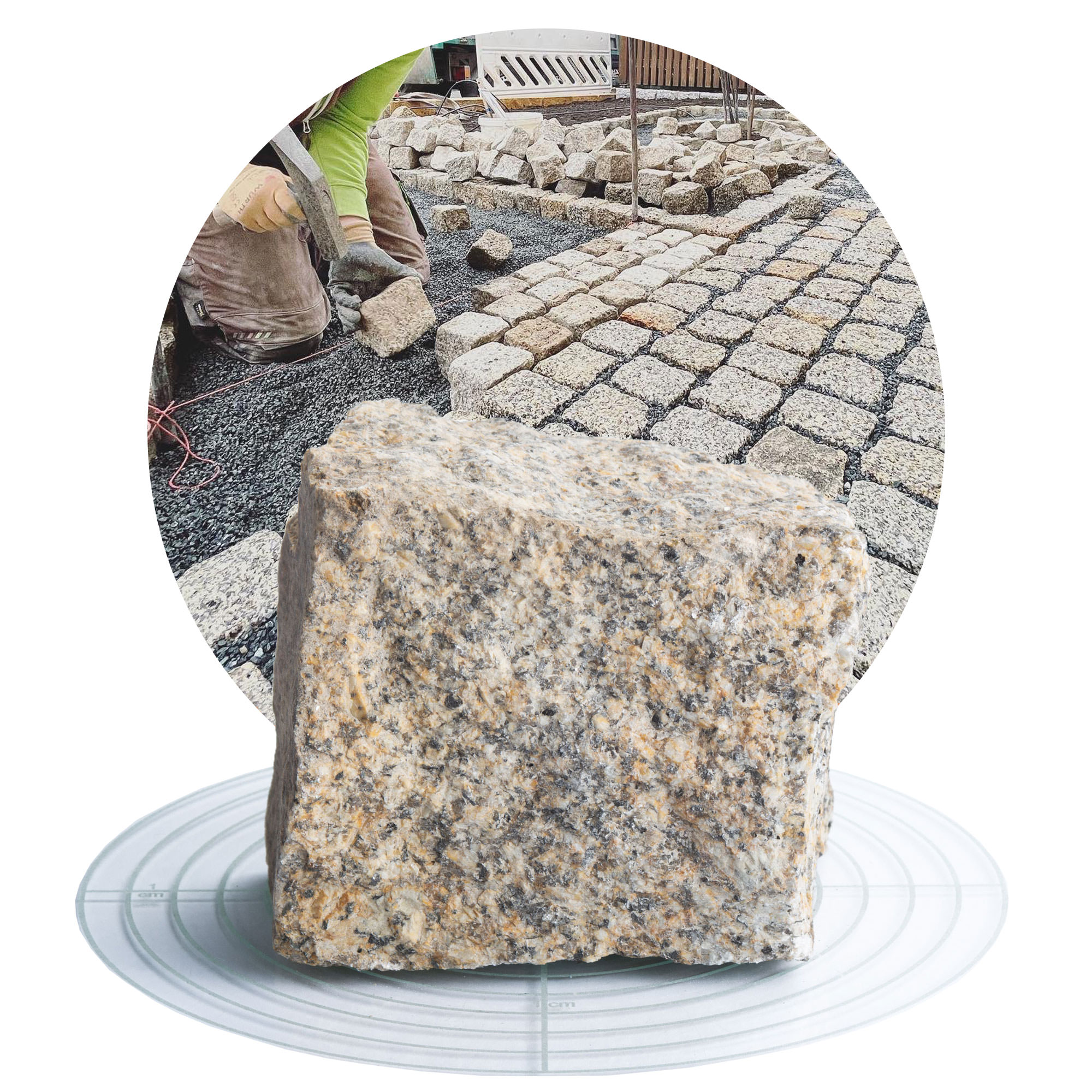 Naturstein Pflastersteine gelb-grau 9x9x9 cm aus dem Fichtelgebirge / Deutschland