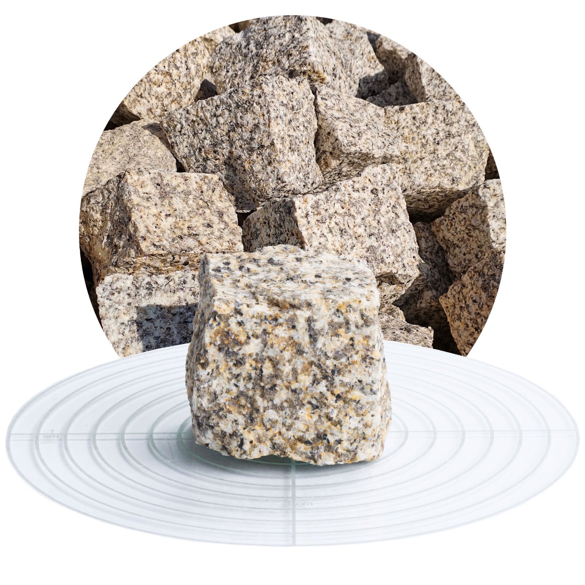Naturstein Pflastersteine gelb-grau 5x5x5 cm aus dem Fichtelgebirge / Deutschland